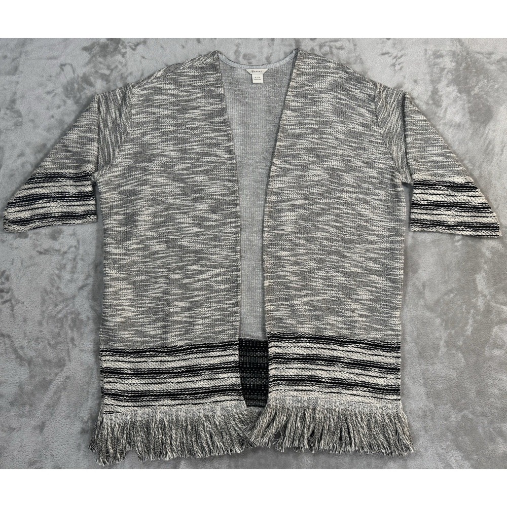 Ariat Cardigan Womens XL Gray Longline Open Front Fringe Southwestern 3/4 Sleeve